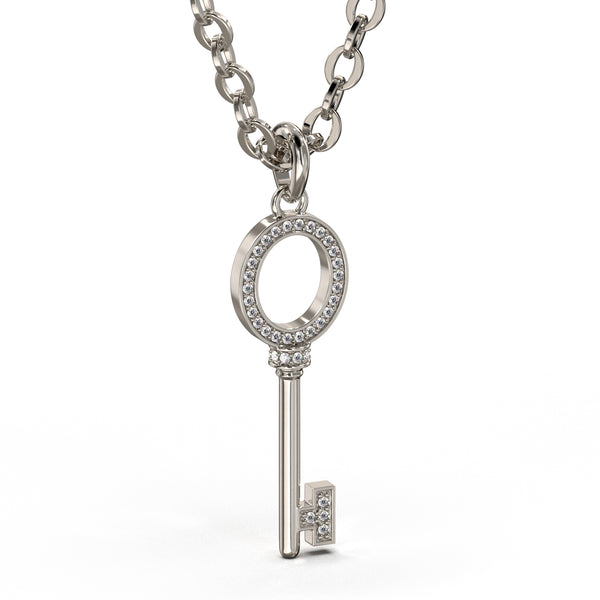 Halskette mit diamantbesetztem Schlüssel in Platin
