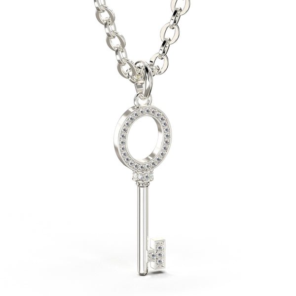 Halskette mit diamantbesetztem Schlüssel in Weißgold