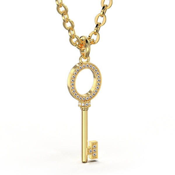 Halskette mit diamantbesetztem Schlüssel in Gold