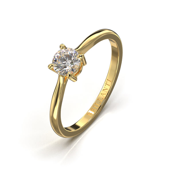 Verlobungsring mit rundem Diamantschliff und Goldring