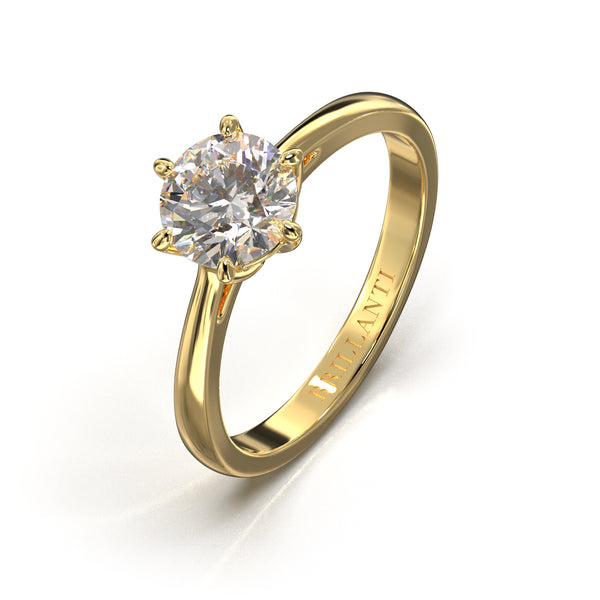 Verlobungsring in Gold mit majestätischer Krone und rundem Diamantschliff