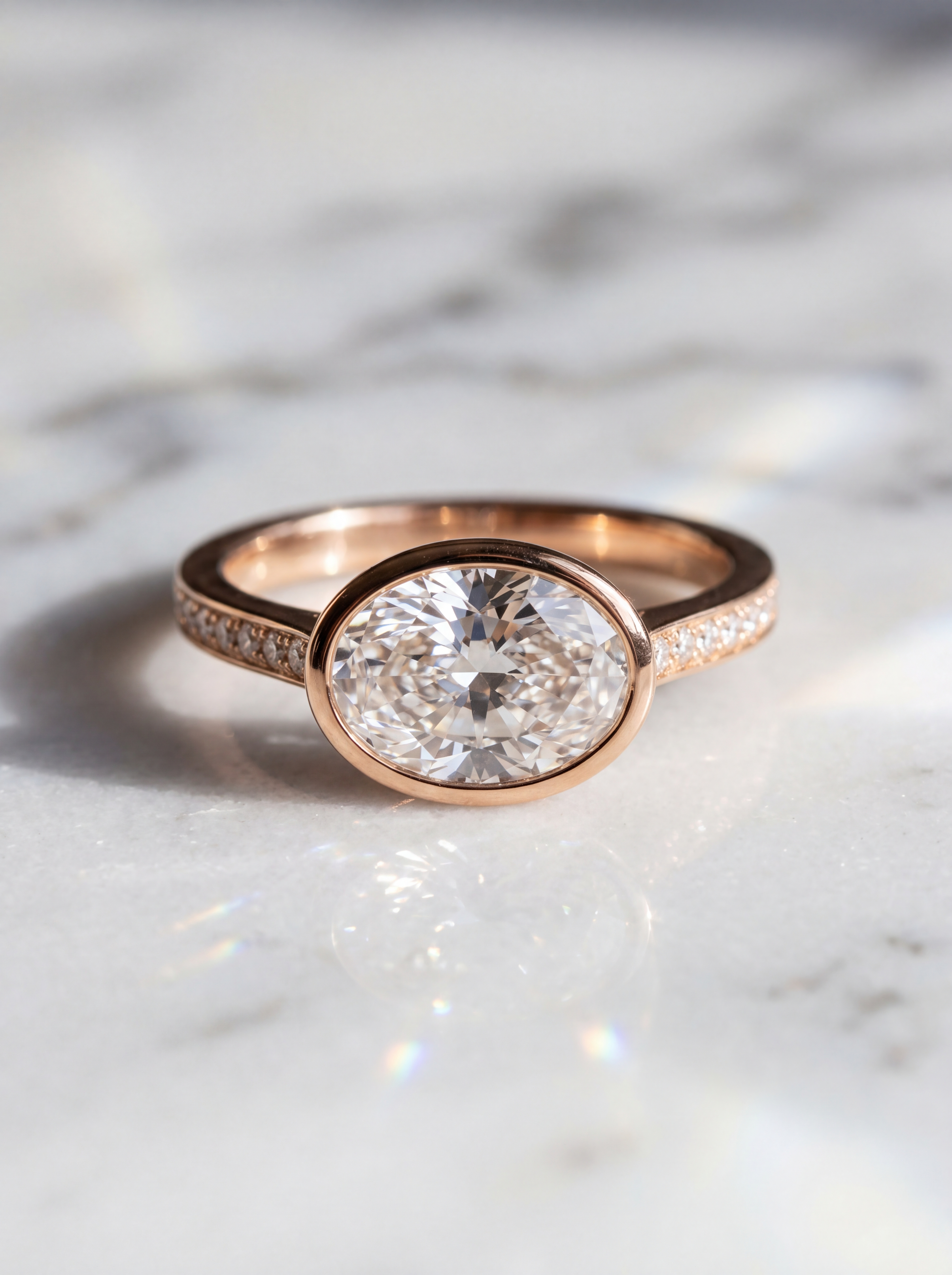 East West Verlobungsring Oval Diamant Rosegold