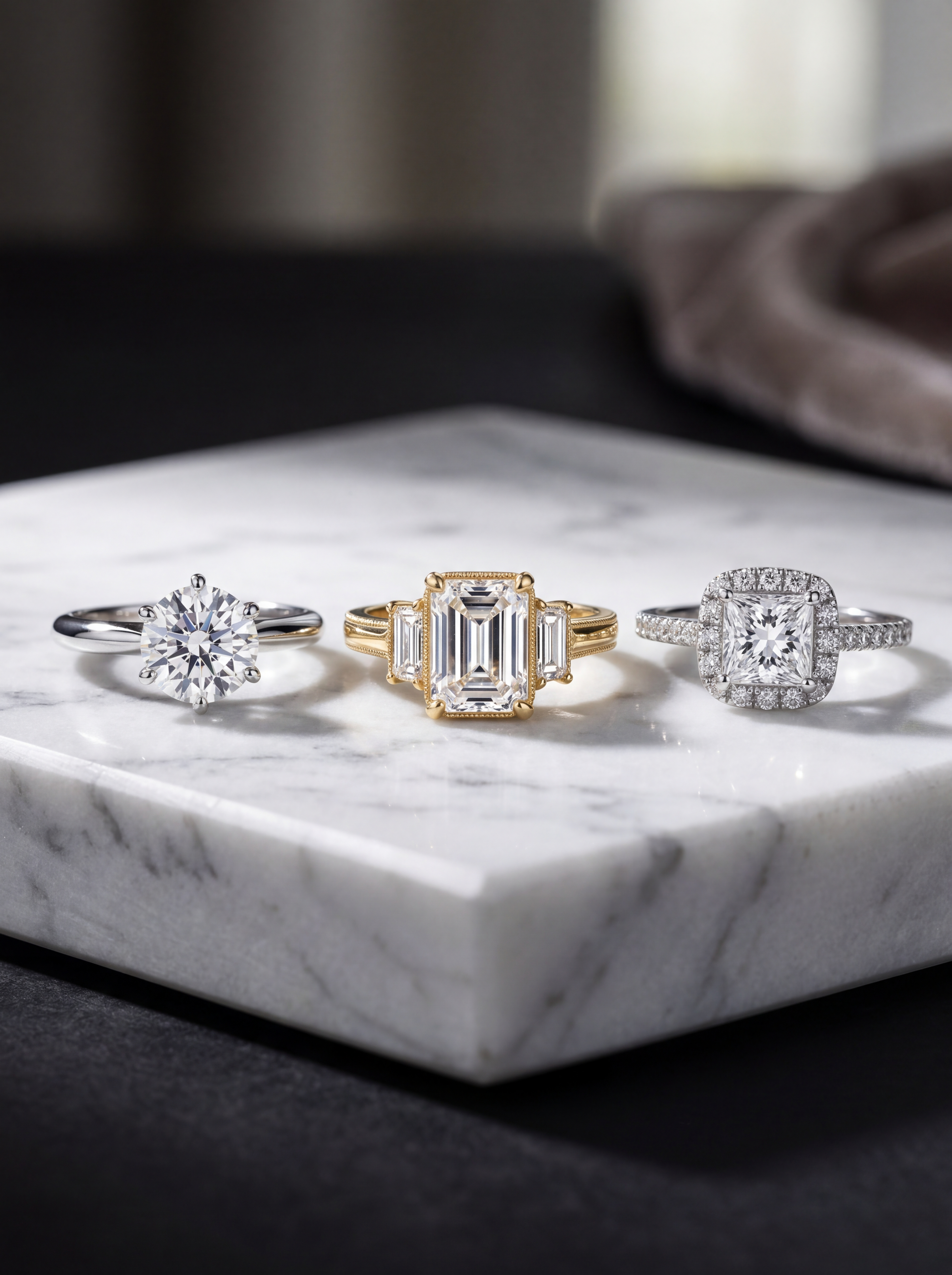 Verlobungsringe Solitär Emerald Cut Halo